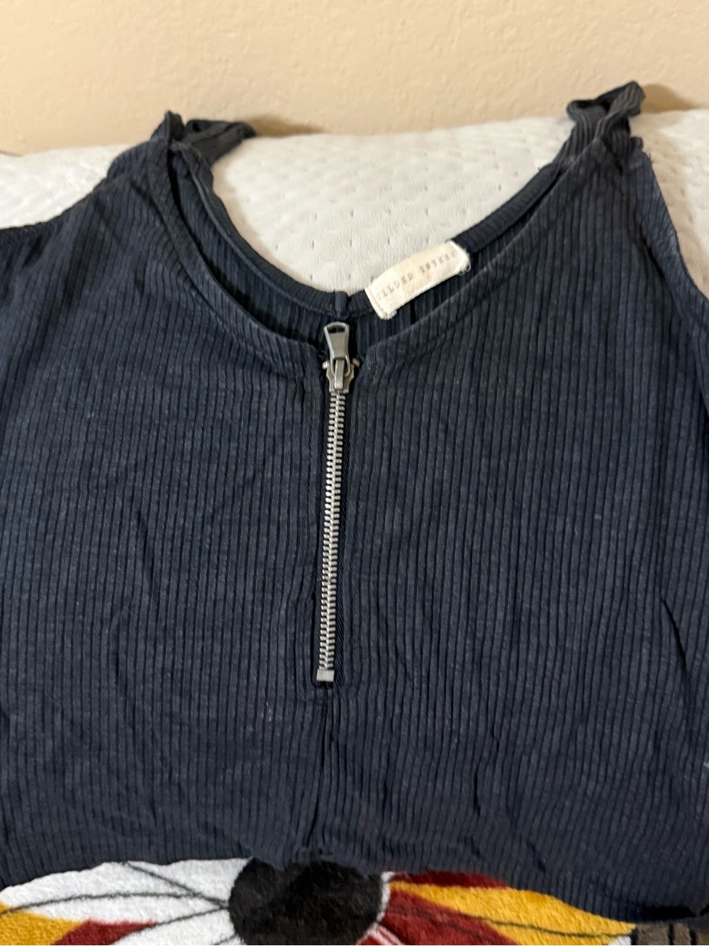 Ribbed Zip-Front Tank Top in Dark Navy